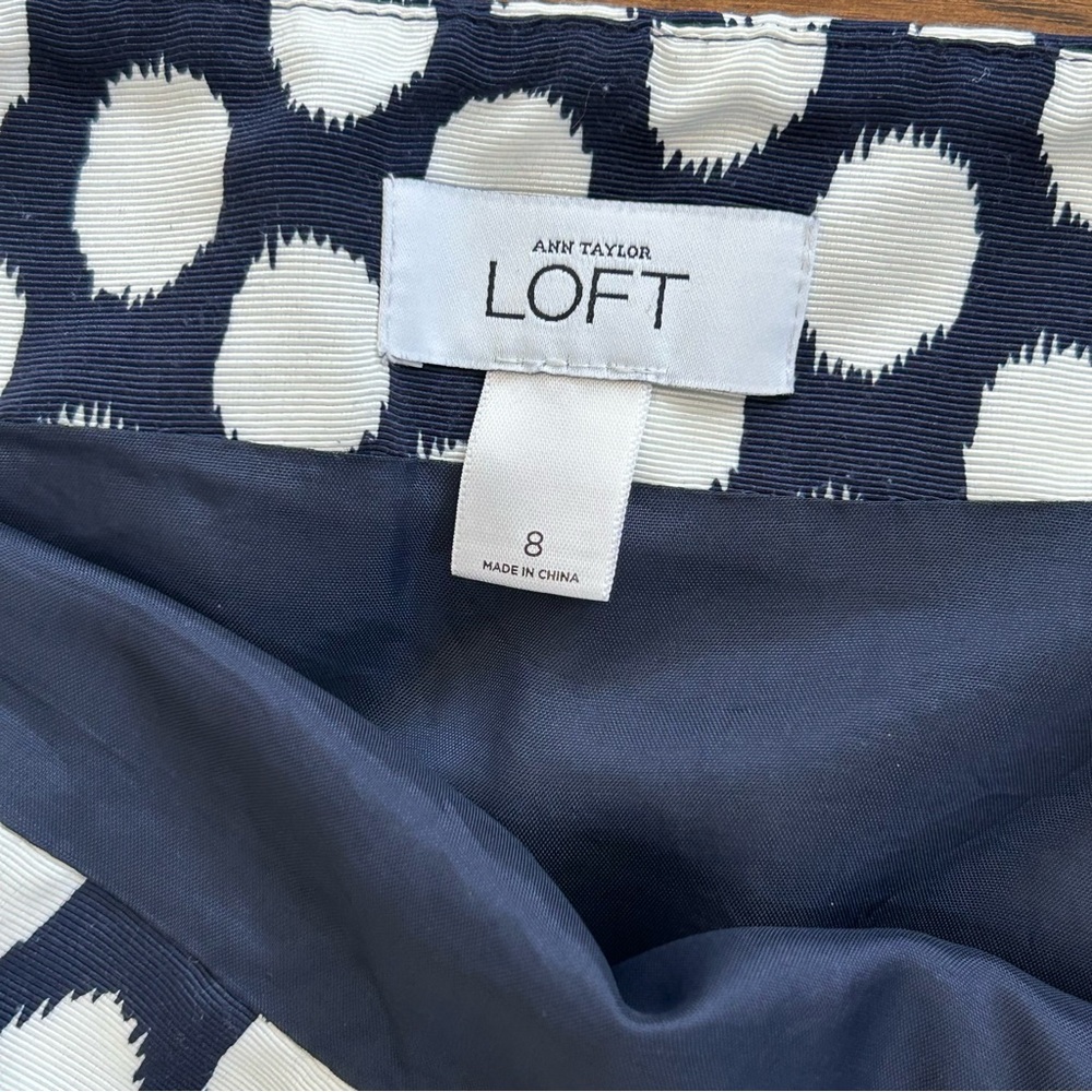 Loft‎ Skirt Blue & Cream Polka Dot Print Career Office Size 8 - Picture 5 of 6